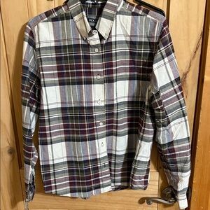 Rockies Women's Plaid Button Down Shirt - Burgundy, Gray, Cream